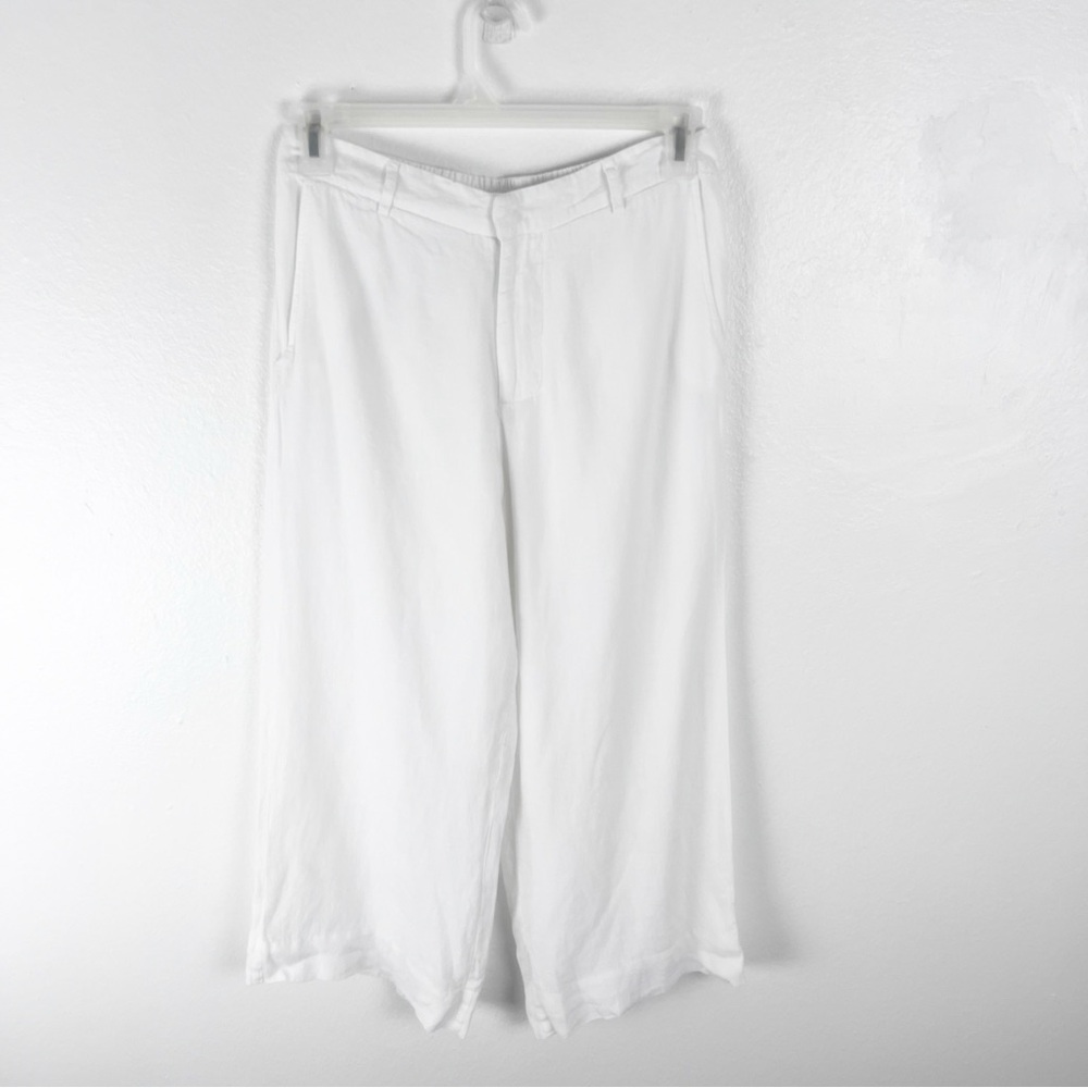 ROLLER RABBIT 100% Linen White High Rise Wide Leg Pockets Trousers Pants Medium